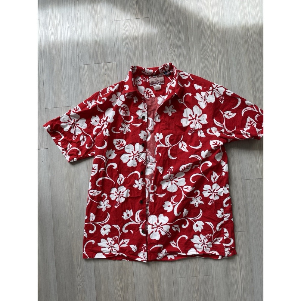 RJC Red Hawaiian Aloha Shirt Size L Floral Made In USA